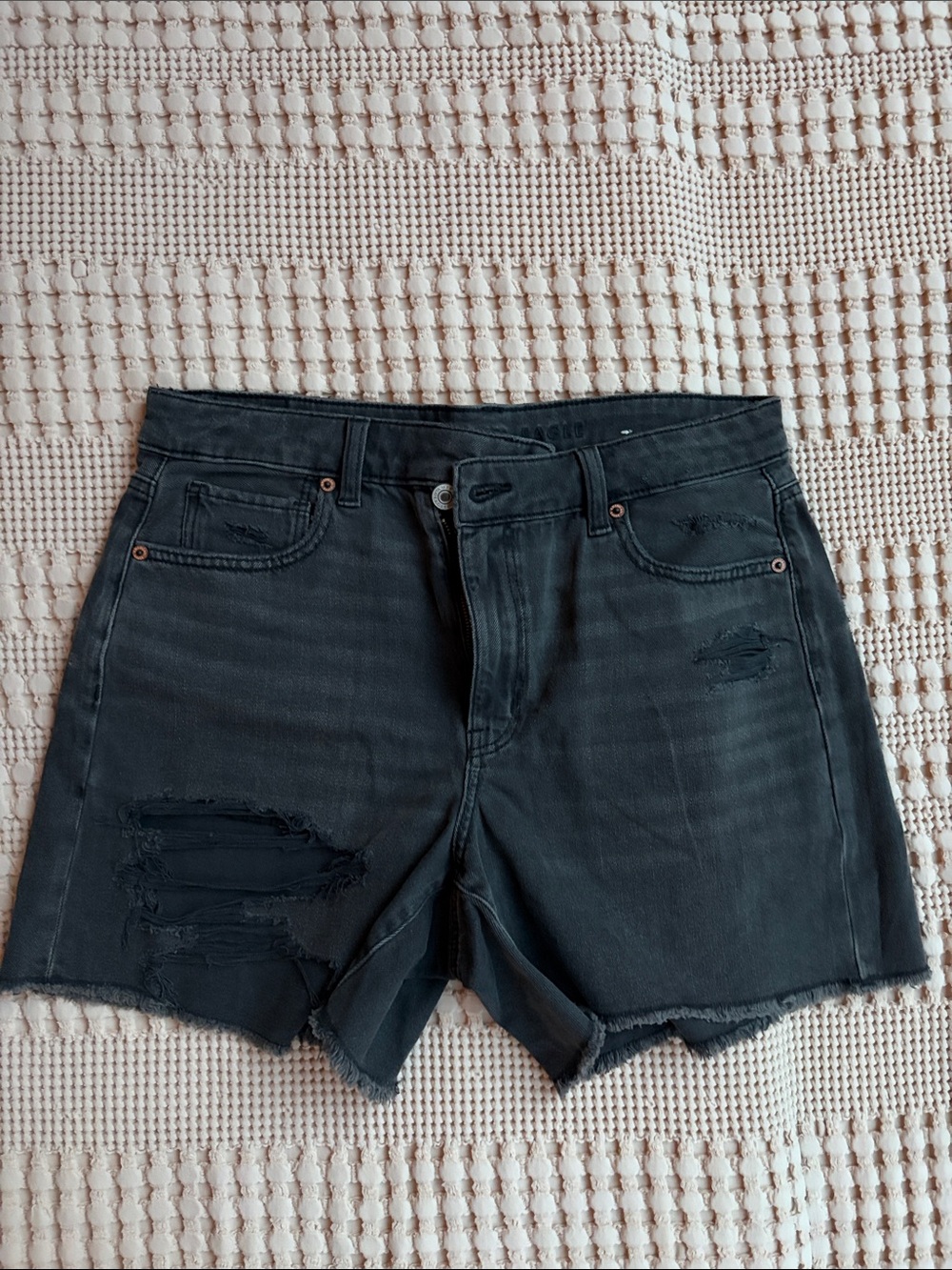 American Eagle Outfitters Black Distressed Denim Cutoff Shorts Size 10 like new